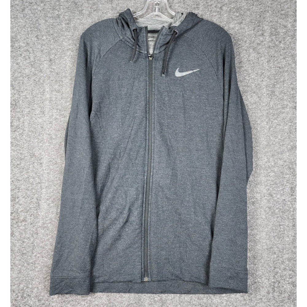 Nike Dri-Fit Full Zip Hoodie Mens‎ Large Dark Gray Heather Reflective Swoosh